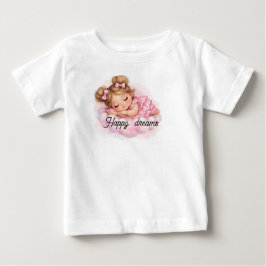 Camiseta Bebê Menina Adormecida em Nuvem Rosa Arte