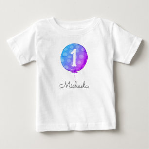Camiseta Bebê Menina Balão Roxo 1º Aniversário Infantil