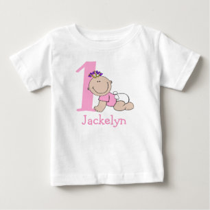 Camiseta Bebê Menina de Desenho Animado Fofo Faz 1 Ano