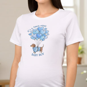 Camiseta Bebê Menininho Dachshund Revelação do Sexo