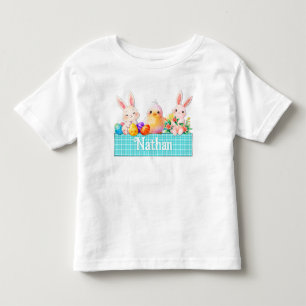 Camiseta Bebê menino coelho de Páscoa fralda xadrez azul no