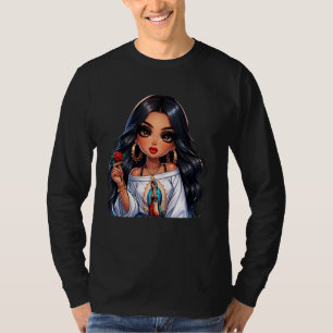 Camiseta Bebê Mexicana Chibi Fofa Menina Chicana Virgem Rai
