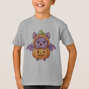 Camiseta Bebê Morcego Fofo em Fantasia de Abóbora Halloween