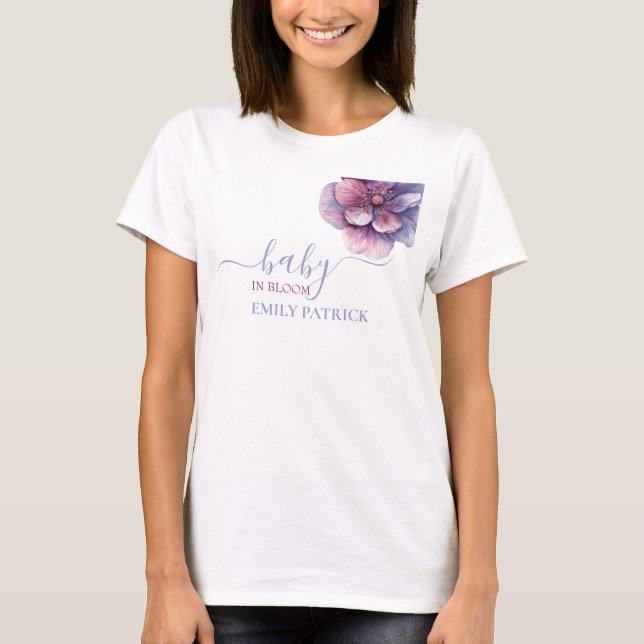 Camiseta Bebê na floração | floral de chá de fraldas (Frente)