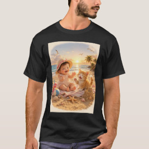 Camiseta Bebê na Praia e Alegria de Castelo de Areia de Gat