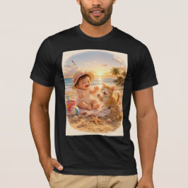 Camiseta Bebê na Praia e Alegria de Castelo de Areia do Gat