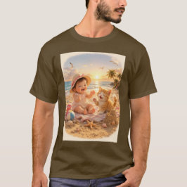 Camiseta Bebê na Praia e Alegria de Castelo de Areia do Gat