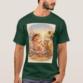 Camiseta Bebê na Praia e Alegria de Castelo de Areia do Gat
