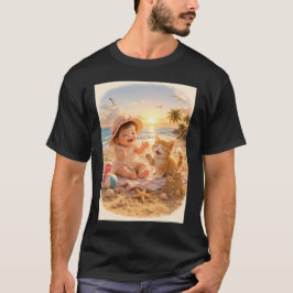 Camiseta Bebê na Praia e Alegria de Castelo de Areia do Gat