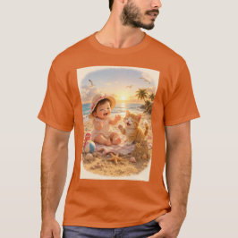 Camiseta Bebê na Praia e Alegria de Castelo de Areia do Gat