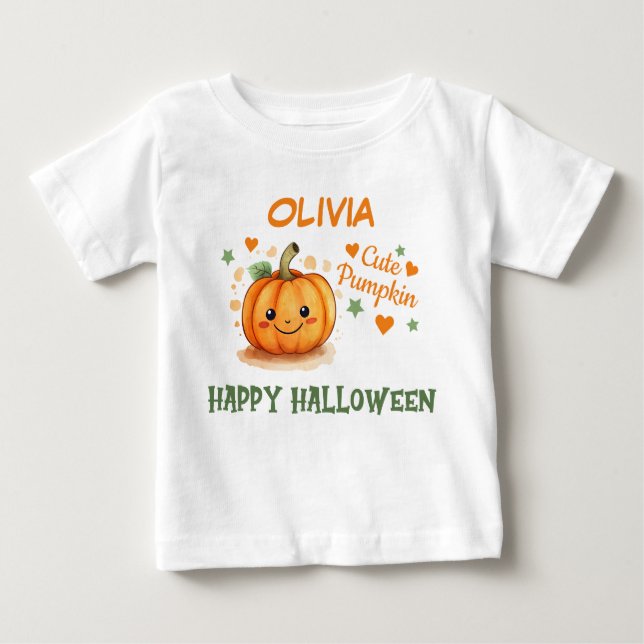 Camiseta Bebê no Halloween Abóbora Fofa  (Frente)