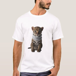 Camiseta Bebê Ocelote Adorável Usando um Cachecol Cinza de