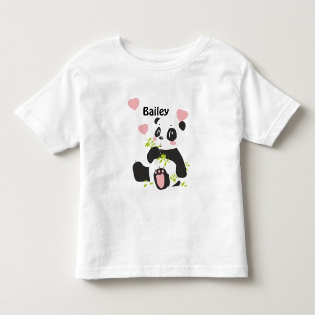 Camiseta Bebê Panda Bear Corações Rosa Personalizado (Frente)
