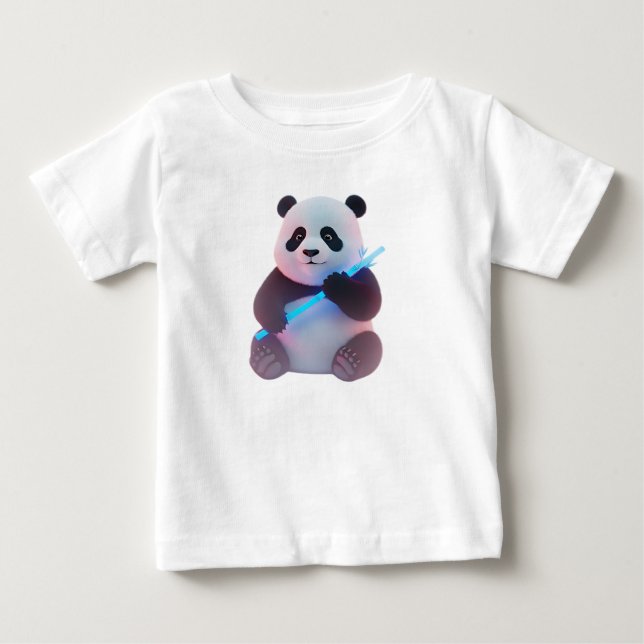 Camiseta Bebê Panda Cyberpunk com Bambuo Luminoso (Frente)