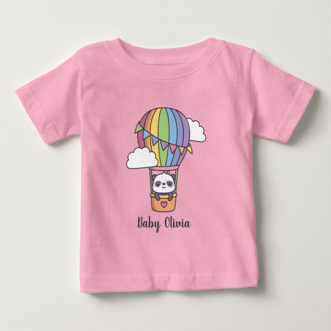 Camiseta Bebê Panda Fofo em Balão de Ar Quente (Frente)