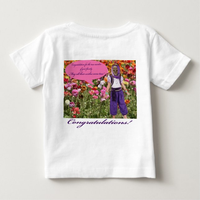 Camiseta bebê. Parabéns. ocelot/gênio (Verso)