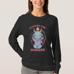Camiseta Bebê Pastel Goth Baphomet Pecadores São Vencedores
