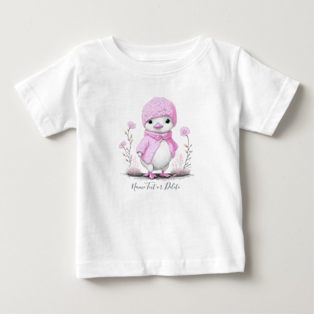 Camiseta Bebê Pato Colorido Rosa (Frente)