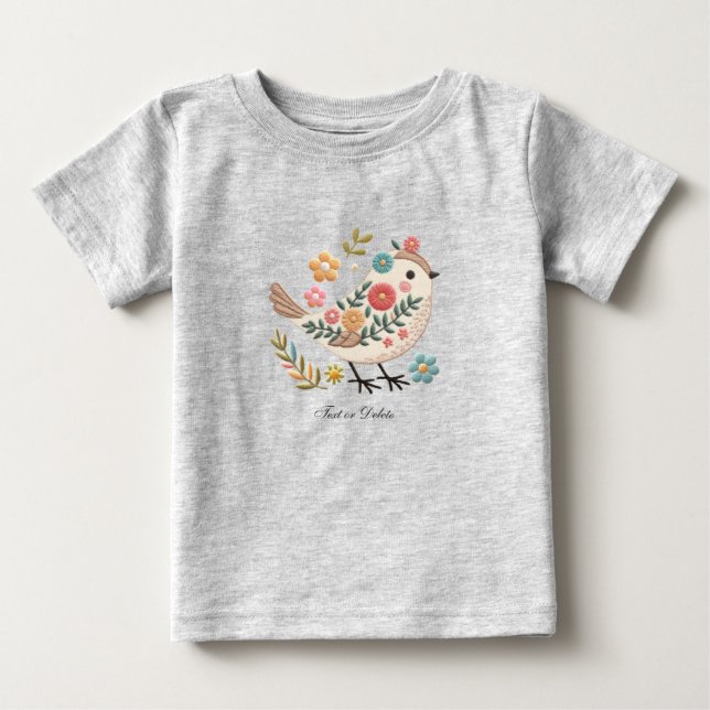 Camiseta Bebê Pequeno Pássaro Deixa Flores Rosa (Frente)