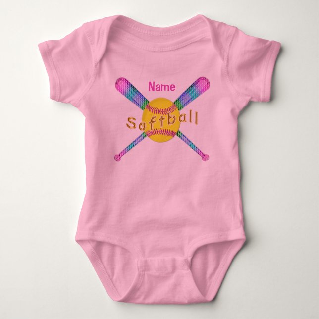 Camiseta Bebê personalizado do softball um tutu da parte (Frente)