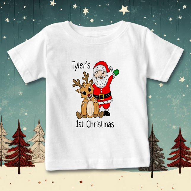 Camiseta Bebê Personalizado Primeiro Bebê de Natal (Criador carregado)
