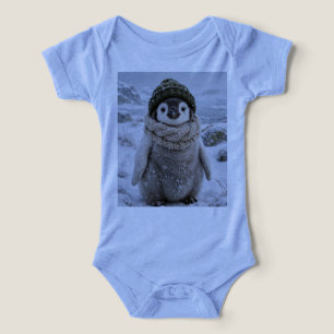 Camiseta Bebê Pinguim Fofo com Cachecol de Inverno