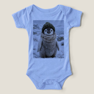 Camiseta Bebê Pinguim Fofo com Cachecol de Inverno
