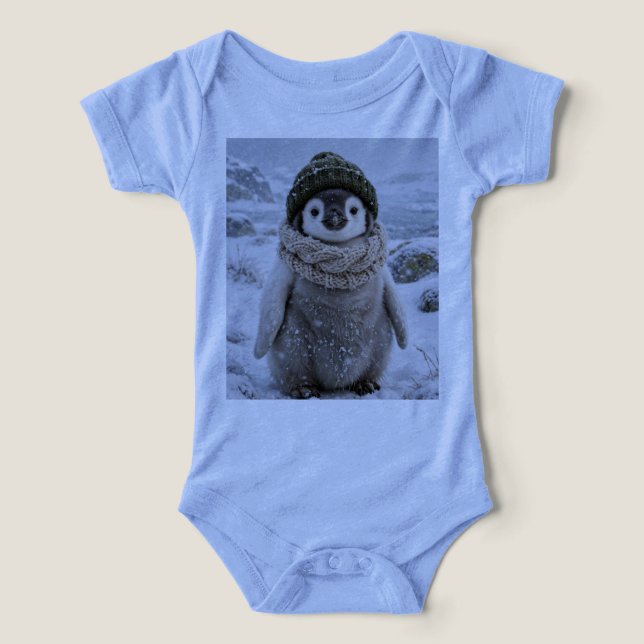 Camiseta Bebê Pinguim Fofo com Cachecol de Inverno (Design frontal)