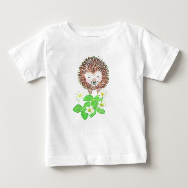Camiseta Bebê, porca e flores de morango selvagem (Frente)