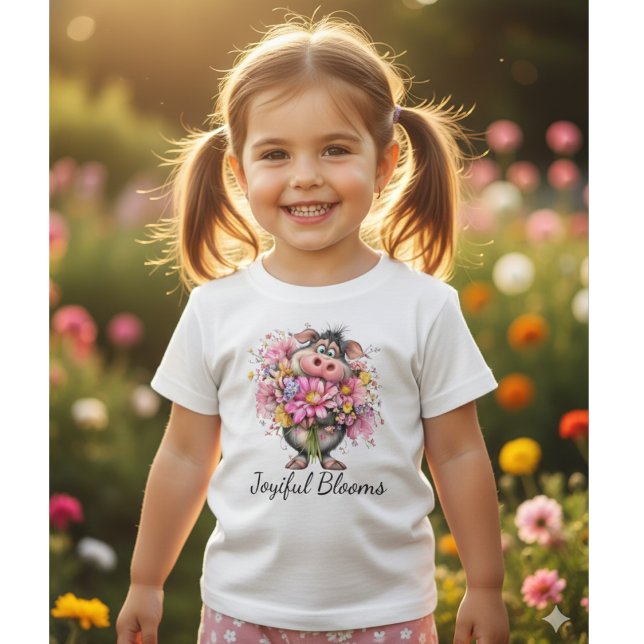 Camiseta Bebê Porquinho Fofo de Flores Alegres (Criador carregado)