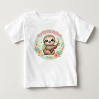 Camiseta Bebê Preguiça Adorável "Meu Animal Espiritual" Flo