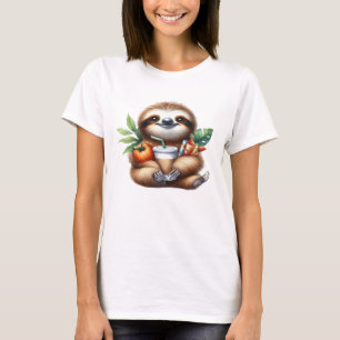 Camiseta Bebê Preguiça Fofo com Café de Abóbora e Panquecas