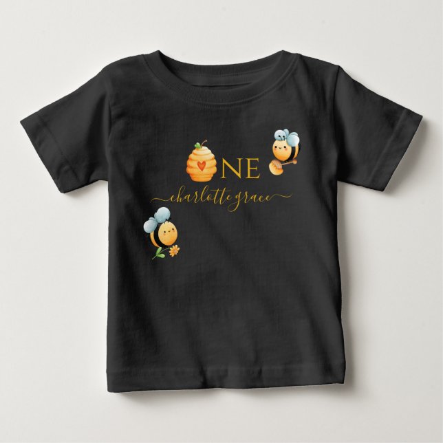 Camiseta Bebê Primeiro Aniversário Abelha-Dia (Frente)