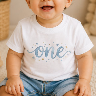 Camiseta Bebê Primeiro Aniversário Aquarela Azul U