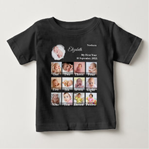 Camiseta Bebê Primeiro Ano Colagem de Fotos de 12 Meses Mar