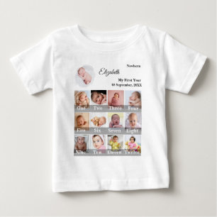 Camiseta Bebê Primeiro Ano Colagem de Fotos de 12 Meses Mar