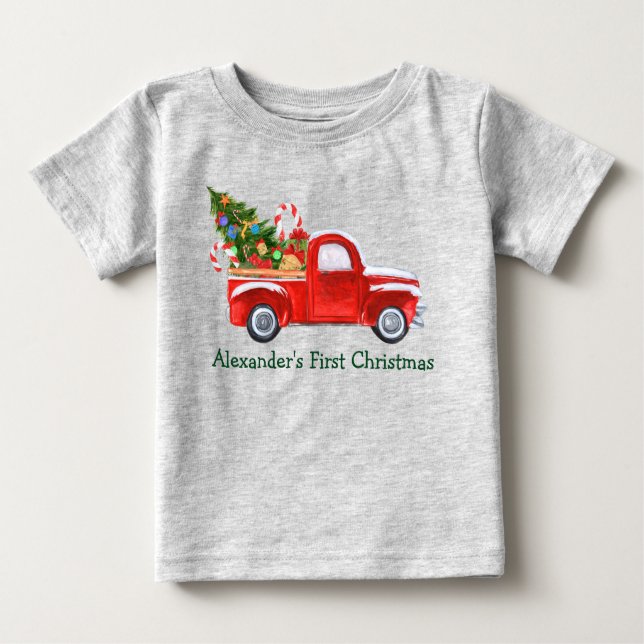 Camiseta Bebê Primeiro Natal - Cinza De Canas De Truque (Frente)
