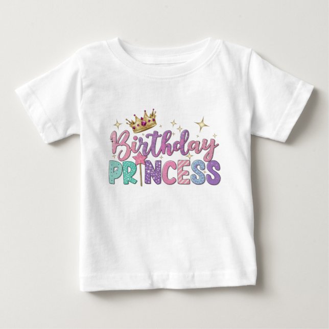 Camiseta Bebê princesa de aniversário de roteiro moderno (Frente)