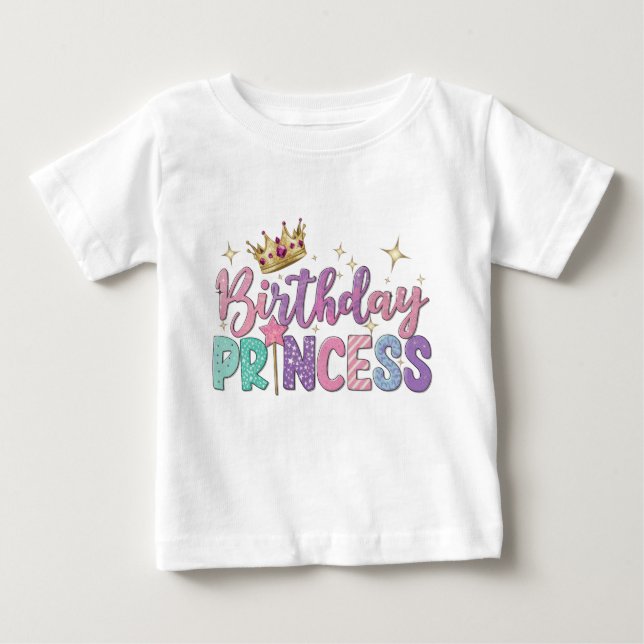 Camiseta Bebê princesa de aniversário em letra moderna (Frente)