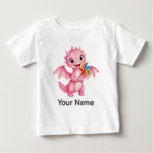 Camiseta Bebê Roda de Dragão Cor-de-Rosa Personalizada