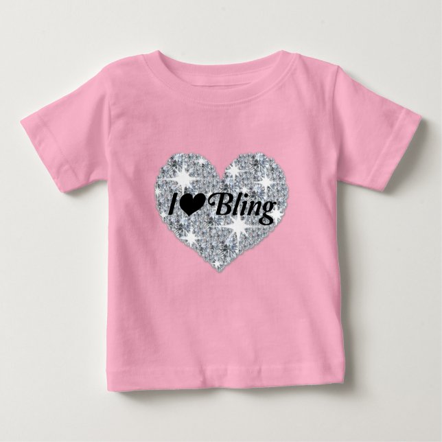 Camiseta Bebê rosa Faux diamond Heart 'I Love Bling' design (Frente)