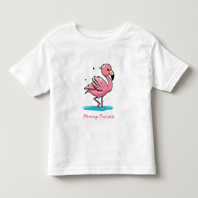 Camiseta Bebê rosa Flamingo na Água (Frente)