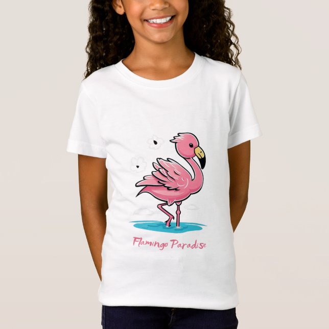 Camiseta Bebê rosa Flamingo na Água (Frente)