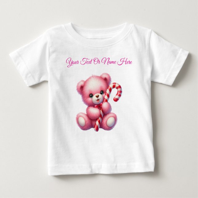 Camiseta Bebê Rosa Natal Personalizada Jersey (Frente)