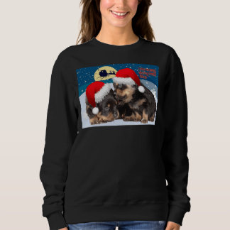 Camiseta Bebê Rottweiler Natal Com Chapéus Vermelhos E Leig