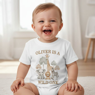 Camiseta Bebê Safari de 1º Aniversário Menino Selvagem