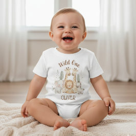 Camiseta Bebê Safari de 1º Aniversário Menino Selvagem
