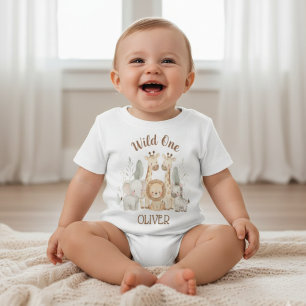 Camiseta Bebê Safari de 1º Aniversário Menino Selvagem