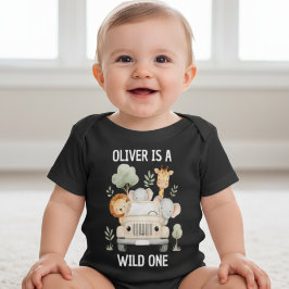 Camiseta Bebê Safari de Aniversário de 1 Ano do Menino Selv