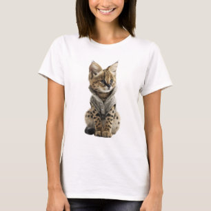 Camiseta Bebê Serval Adorável Vestindo Cinza Tecido à Mão